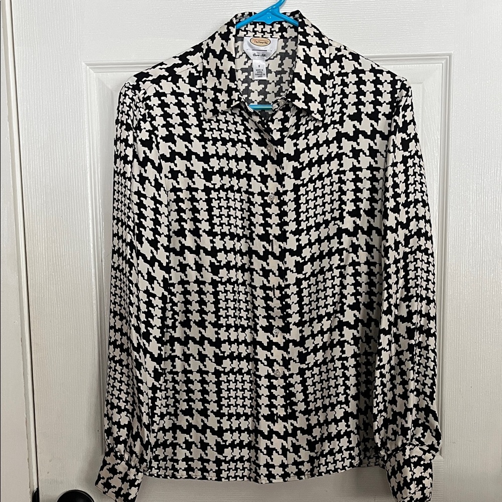 Talbots Black And White Houndstooth blouse.
